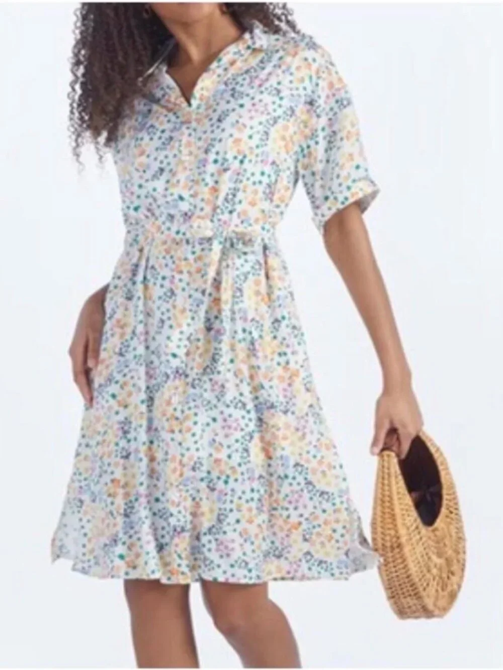 NWOT Summersalt White Floral Belted Shirt Dress. Size M - Picture 1 of 15